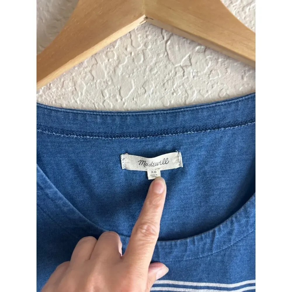 Madewell Blue White Stripe Boxy Crop Tee XS Cotton Casual Top